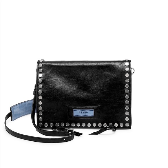 Prada studded leather shoulder bag in Black - Picture 4 of 14